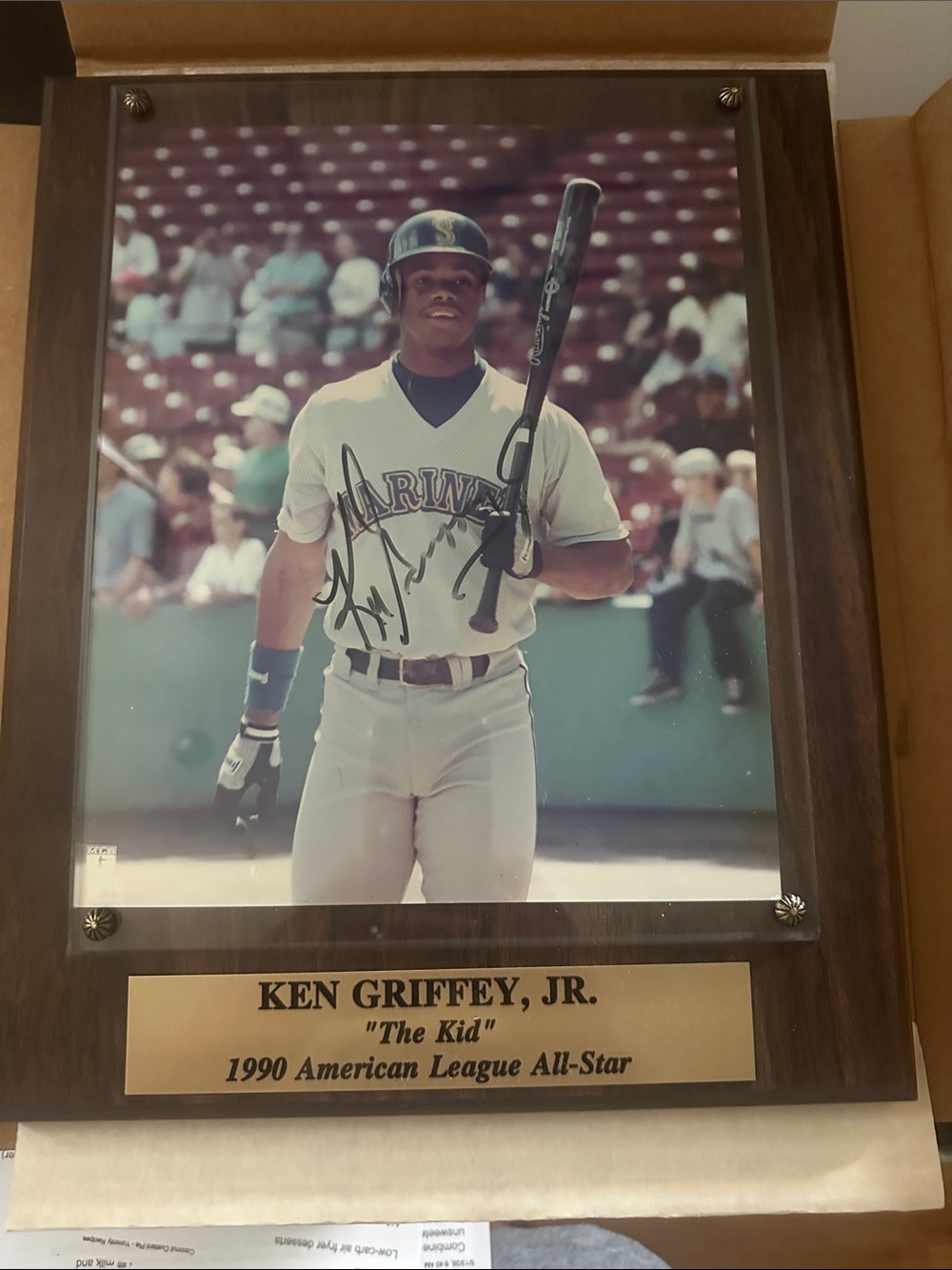 Ken Griffey Jr. Signed Mariners Photo Plaque approximately 10 by 18 inches